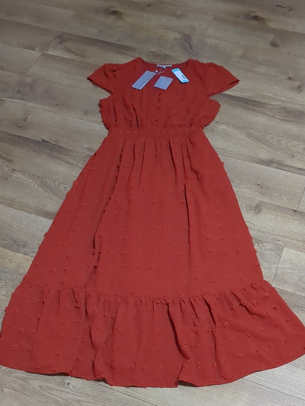 Daniel Rainn Stitch Fix Burnt Red Textured Polka Dot Maxi Dress Size L NWT - Picture 2 of 12